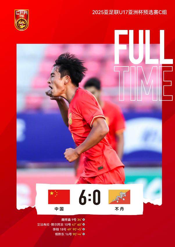U17亚预赛-魏祥鑫头球艾比布拉双响 国少6比0不丹